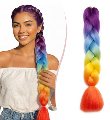 SEGO Treccine Africane Afro Extension Capelli Sintetici Intrecciati per Treccia Finta Braids Hair Trecce Lunghe 60cm 1 Ciocca Crochet 100g - Viola/Blu/Giallo/Arancione