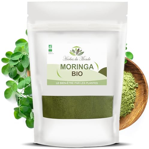 Herbes du Monde - Moringa BIO de qualité supérieur - Moringa oleifera Organic - Complément alimentaire en poudre Riche en Vitamine C - Nutrition Naturelle - 1 sachet de 100g Certifiée AB