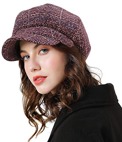Superora Berretto Donna Invernale Inverno Cotone Cappello Berreti Motivo a Quadri Britannico Vintage (Colore 4, Taglia Unica)