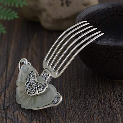 THTHT 925 Sterling Silber Haarnadel Hair Stick Retro Chinesisch Jade Butterfly Kamm Klassischen Weiblichen Temperament Braut Haarschmuck Deko Feste