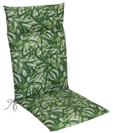 KETTLER Hochlehner Auflage für Gartenstühle 120x48 cm Dessin 931 Grün - Palmenmotiv - 6cm Dicke Polsterauflage mit Befestigungskordeln und Halteband
