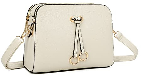 ELIOX - Damen Kleine Umhängetasche - PU Leder Feste Schultertasche - Kette Schulterriemen Abendtasche - Reißverschluss Handtasche - City Clutch Party Zip Crossbody Bag Mode (BEIGE)