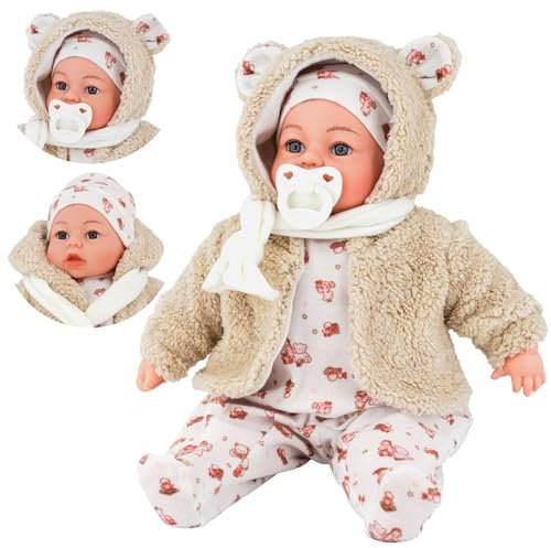 The Magic Toy Shop BiBi Doll 18 Baby Doll Bella Vidal (Bear) with Dummy Sounds - Baby Dolls for Girls Boys with Realistic Baby Doll Accessories - Suitable for Kids 18 Months and Up