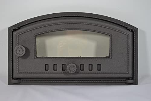SEZAM Backofentür aus Gusseisen mit hitzebeständiger Glasscheibe, nach rechts öffnend, Pizzaofentür - Brotofen - Steinofentür, 48,5 x 6,5 x 27,5 cm - halbrund, grafitfarbene Bemalung