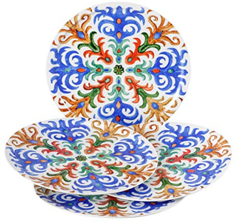 Baroni Home Juego de 4 platos de pizza surtidos con fantasía Sorrento, platos de pizza de porcelana Ø 31 cm