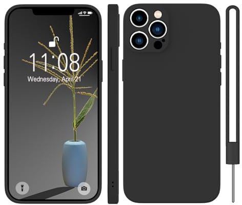 KPPIT Silicone Case Compatible with iPhone 13 Pro,Black | With phone lanyard,Microfiber Lining,ltra Slim Soft Gel Anti-Scratch
