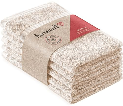 Homewell Handtücher Set - weich und saugstark, 100% Baumwolle, Oeko-Tex 100 Zertifiziert (5 Gästehandtücher 30x50 cm, Beige)