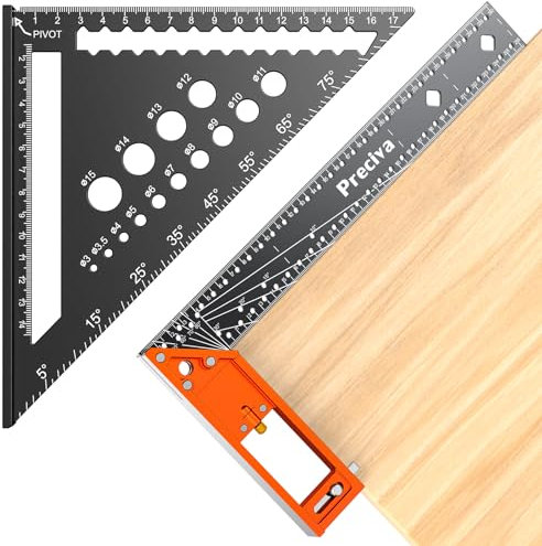 Zimmermannswinkel Set, Preciva 180mm Dreieckslineal und 300mm Multifunktionaler Anschlagwinkel, Anschlaglineal Kombinationswinkel Lineal aus Aluminiumlegierung für DIY, Holzarbeiten, Heimarbeit