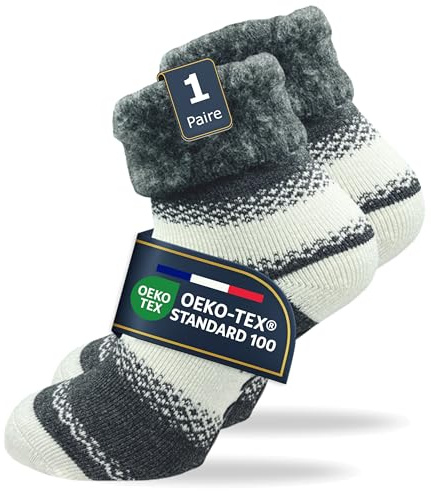 GAWILO Chaussettes Antidérapantes Femme - Douces et chaudes - Remplacement de chaussons avec semelle ABS (35-38)