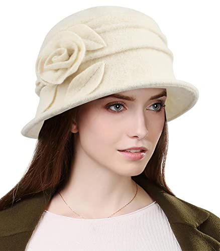Wantonfy Damen Fischerhüte Wintermütze Warme Baret Hut Französischer Stil | 1920s Vintage Bowler, für Herbst Winter, Beanie
