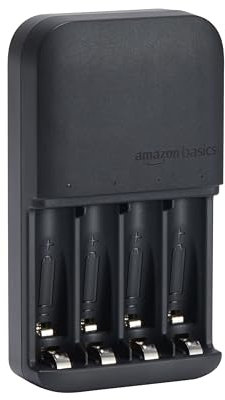 Amazon Basics Battery Charger for Rechargeable AA and AAA NiMh Batteries – UK Plug, 4-Bay, Black