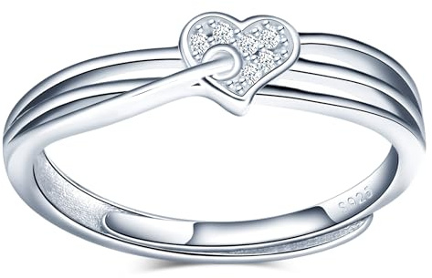MICMIF Ring Herz Silber 925 für Damen Frauen Mädchen Verstellbare Ring Damen 925 Sterling Silber mit Zirkonia Herz Bandring Stapelring Schmuck Geschenk für Frau Freundin Mutter