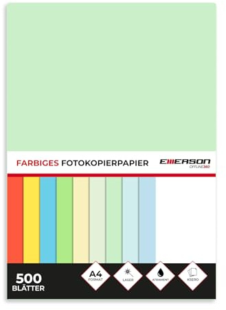 Emerson farbiges Druckerpapier Kopierepapier A4 grün 500 Blatt | 80 g/m2 210 x 297 mm | Drucker: Laser, Inkjet, Fotokopierer, Fax | Vielseitiges Papier zum Fotokopieren, Basteln