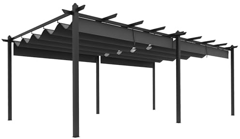 Outsunny Pergola Jardín Exterior Pergola Aluminio 3,6 x 6 m Corrediza para Terraza Estructura de Aluminio + Lona Poliéster - Gris Oscuro