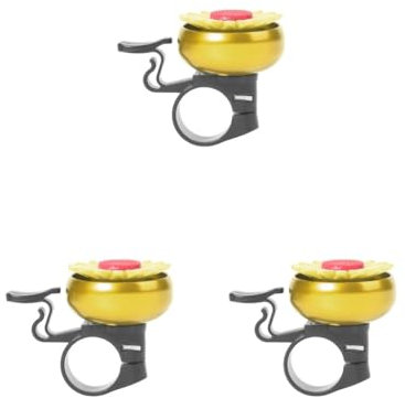 Set di 3 campanelle per bicicletta, in ferro, con fiore in plastica, per bicicletta, decorazione intelligente, anello di allarme, giallo