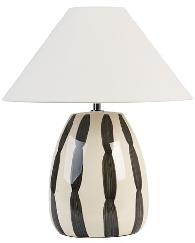 Beliani Nachttischlampe aus Keramik Weißer Schirm Handgefertigte Leuchte Beige und Schwarz Luchetti