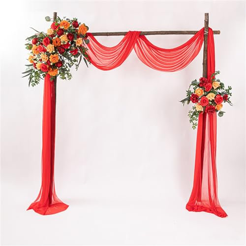 Lukery 1 Paneele Hochzeit Vorhang Hochzeitsbogen, Querbehang Gardine Freihanddeko Himmelbett Vorhänge Stoff Tüll Transparent Voile für Hochzeit, Torbogen (75cm*600cm,Rot)
