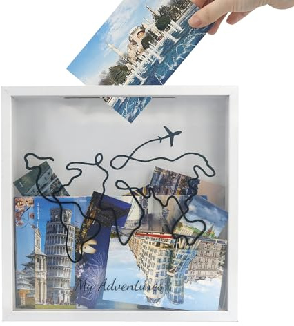 GraduationMall Marco de Archivo de Aventuras 11.5 x 11.5 Pulgadas, Caja de Recuerdos de Viaje Con Diseño de Mapa del Mundo, Sombra Con Ranura Para Boletos, Color