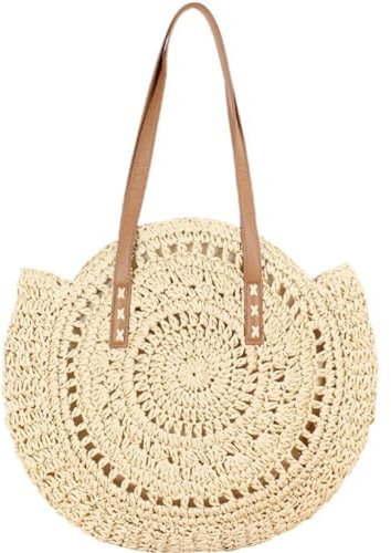 Runde Stroh-Strandtasche, Handgefertigt, Gewebte Umhängetasche, Kreis-Rattan-, Böhmische Sommerurlaub-freizeittaschen