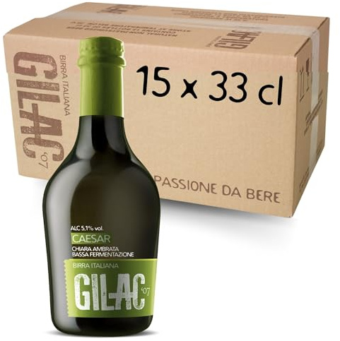 GILAC CAESAR MÜNICH HELLES Birra artigianale Ambrata 15 Bottiglie da 33 cl, Birra Speciale Italiana Non Filtrata e Non Pastorizzata, Birre artigianali confezioni regalo Gradazione Alcolica 5.1% Vol