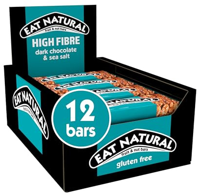 Eat Natural Fruit & Nut Bars, Dark Chocolate with Sea Salt, 12 x 40g | Gluten Free, High Fibre Snacks, Sweet & Salty Treats, Bulk Multipack, Delicious On-the-Go Snack Bars