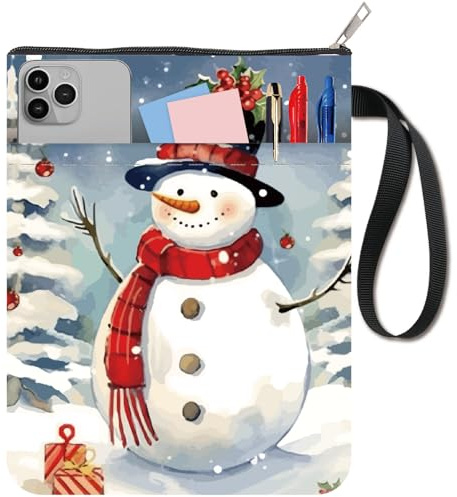 CRASPIRE Snögubbe bokärm jul bokskydd för pocketböcker tvättbart tyg tyg tyg bokskydd med dragkedja och extra ärmficka för bokälskare klasskamrater julklappar