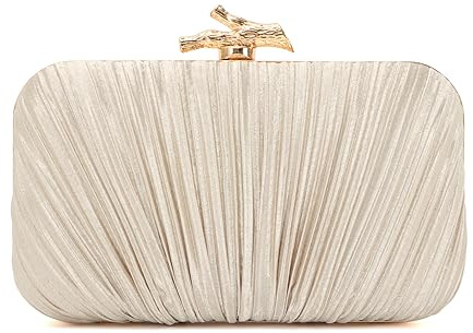 Syrads Bolso de mano mujer Bolso de noche Bolso de mano plisado con cadena para fiesta de bodas,Oro