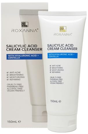 Roxanna Salicylic Acid Cream Cleanser - Ultra-Gentle Cleanser & Makeup Remover with Hyaluronic Acid, Centella Asiatica, Anti Acne, Skin Brightening, Deep Moisturising and Repairing 150ml