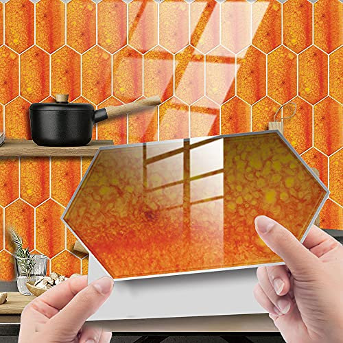 Fliesenaufkleber Orange Selbstklebende Klebefliesen, Wandfliesen Aufkleber,Wasserdicht Fliesensticker Fur Kuche Badezimmer Dekorative Stickerfliesen,Wohnzimmer Dekoration