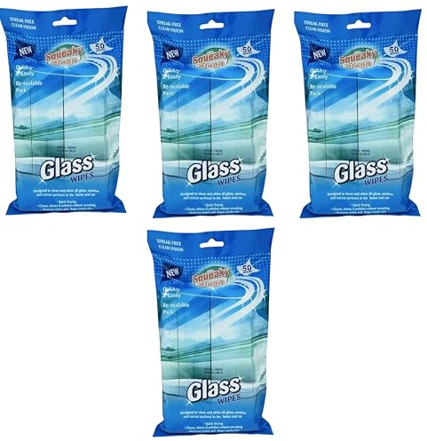 SGM Glass Wipes | Streak-Free Cleaner for Glass, Windows, and Mirrors | Quick-Drying, Shine & Polish | Removes Stains, Fingerprints, & Smudges - Home & Car Cleaning Wipes DUR5072, 4 Pack (50 Wipes Ea