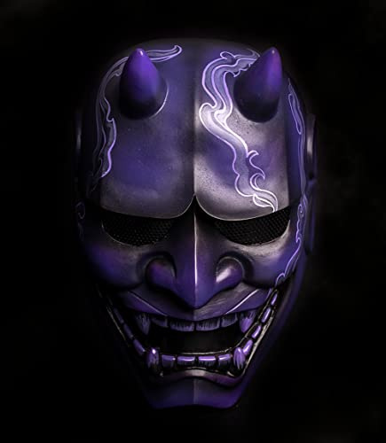 Masque Japonais Hannya Airsoft samouraï Oni Kabuki NOH Mal démon Diable DJ fête Halloween Costume Cosplay Violet KK05