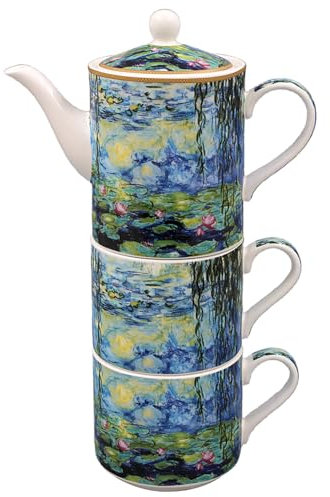 The Leonardo Collection Claude Monet Waterlilies Tea for Two | Ceramic Teapot and Cup Set | Beautiful Gift for Home and Office | Stylish Printed Teapot