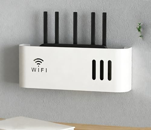 WiFi Wall Mount Router Box – TV Cable Hide Shelf, Storage Box for Routers (White)
