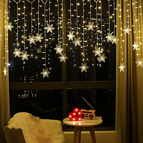 Christmas Snowflake String Lights, 96 LED Battery Operated Fairy Lights with Remote & Timer, 8 Modes Christmas Window Lights for Bedroom Patio Party Indoor Outdoor Xmas Tree Decorations (Warm White)