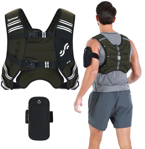 Sportneer Viktad väst för löpträning, 3,6 kg/5,4 kg/6,8 kg/9 kg/11 kg, viktväst, reflekterande randig löparväst för träning, styrketräning, fitness, muskelbyggande, vikt