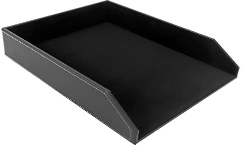 Asyduey PU Leder Sammlung Briefablage, Dokumenten Desk Organizer, Stapelbarer Dokumenten Ablage Halter für BüRo Dateien (Schwarz)