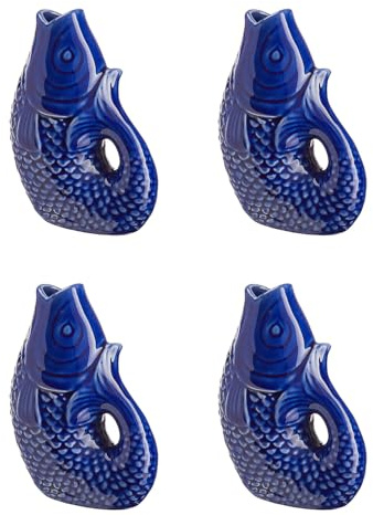 BUTLERS 4er-Set Mini-Vase 9x6x12 cm Steingut Dekovase - KOI - | Blau - kleine Gefäße für einzelne Blüten - Dekoration für Fensterbank & Sideboard - Tischvasen für Regal & Tischdeko