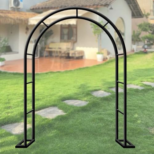 Schwarz Rankhilfe Rosenbögen Metall Pflanzenbogen Garten Torbogen Mit Sockel Für Kletterpflanzen Und Rosen 19mm Verzinkt Rohr(Schwarz,Width140 x Height230cm)