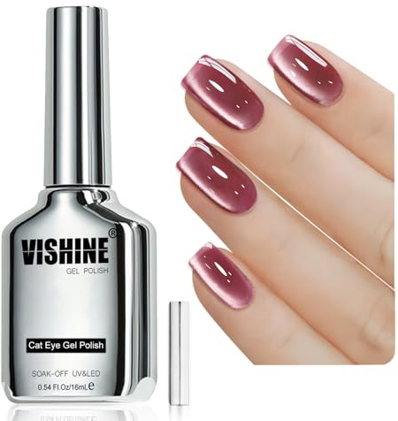 Vishine 16ml Ice Glass Cat Eye Gel Nail Polish, Glitter Holographic Glitter Shimmer Translucent Sheer Color Soak Off Magnetic Nail at Home Grape Purple #405