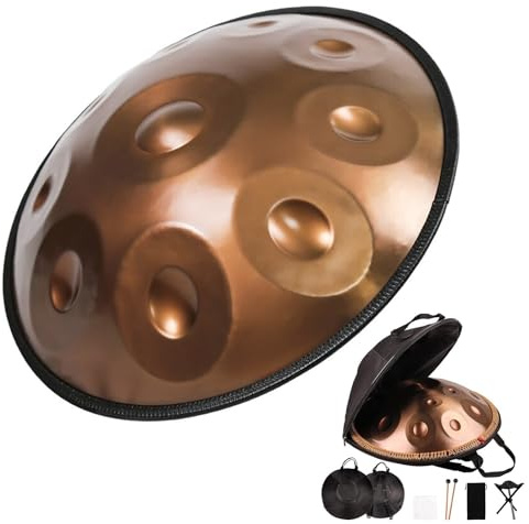 SQSXCKIQ Handpan-Trommel für Erwachsene, 432 Hz, Stahlinstrument in d-Moll, 22 Zoll, Premium-Handpan, Messingoberfläche, Handpan für Erwachsene, 440 Hz, für Konzert-Yoga (440 Hz, 9 Noten)