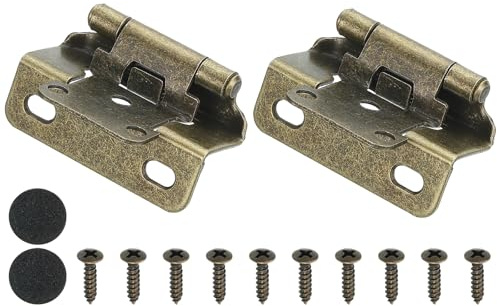 PATIKIL Bisagras De Gabinete De Cierre Automático Semi-Superpuestas De 1/2 Pulgada, 2 Piezas Bisagra De Gabinete Semioculta De Montaje Superficial Con Tornillos Para Puertas, Tono Bronce