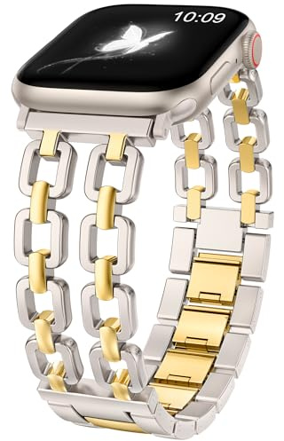 Wearlizer Compatible with Apple Watch Straps 41/40/38/44/45/46/49/42mm Women, Dressy Fancy Metal Chain Strap Designer Gold Silver Link Bracelet for iWatch Ultra SE Series 11 10 9 8 7 6 5 4 3 2 1
