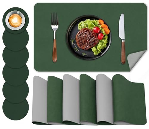 Leder Doppelseitigen Tischsets 6er Set,44.5×30cm Vergrößern verdicken Premium aus Kunstleder Platzdeckchen Lederoptik Tisch Schutz Unterlage Platzset Hitzebeständig Platzsets Abwischbar Untersetzer