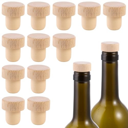 Larrel 12 Stück Holz Flaschenverschluss Wein, T-förmige Korken Weinstopfen Holz Weinstopfen Weinflaschenverschluss Universale Ersatz Korken Flaschenverschluss für Weinbierflasche Glasflasche Krug