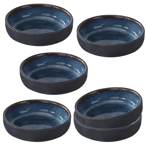 GOEDCH Cuencos para Salsa: 6 Cuencos Redondos de Cerámica para Salsas, Tazones para Salsa de Soja para Sushi, Cuencos Aperitivos, Mini Tazones para Eespecias, Ensaladera Azul Marino para Aderezos