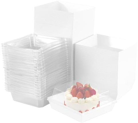 PINGEUI 100 Pcs Cake Slice Boxes with Clear Lids, 5 Inch Paper Dessert Charcuterie Box, Cake Boxes for Cakes Portions, Sandwiches, Cookie, White