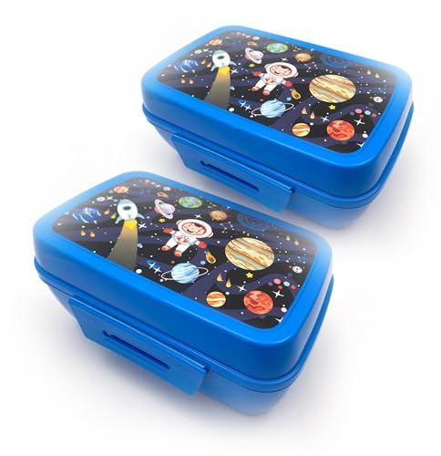 Fackelmann Set 2 Lunch Box Contenitori Alimentari Astronauta con Chiusura a Clip, Portapranzo in Plastica BPA-Free per Scuola e Gite, Lavabile in Lavastoviglie e Sicuro per gli Alimenti