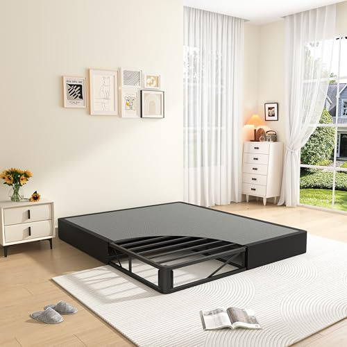 MAF Queen Box Spring 7 Inch High Profile Box Spring for Queen Bed, Queen Size Bed Base 3500 lbs Black Heavy Duty Metal Mattress Foundation with Easy Clean Cover, Easy Assembly