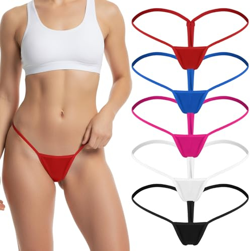 Telooco 5-pack mikro g-string sexiga stringtrosor för kvinnor bekväma stretch låga trosor underkläder (M) flerfärgad
