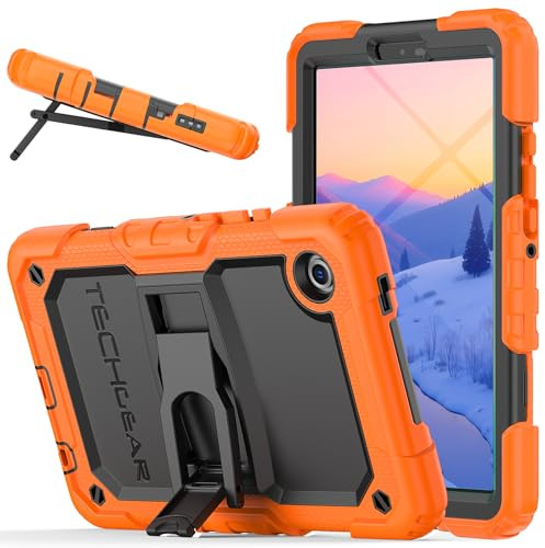 TECHGEAR ArmourShield robust fodral till Samsung Galaxy Tab A11 8,7 tum (SM-X133/SM-X135) - slitstarkt stötsäkert skyddshölje, inbyggt stativ och skärmskydd - skolvänligt, orange